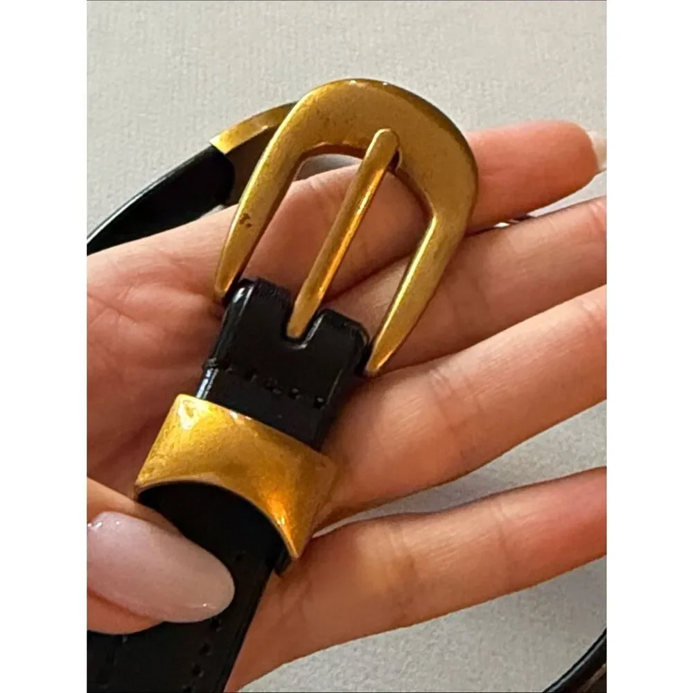 Black Leather Belt with Gold buckle A1993